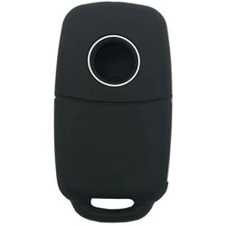 Key Fob Cover Case Jacket Silicone Keyless Remote Protector Skin Holder Fit for VW Volkswagen Jetta Passat Golf Beetle Rabbit GTI CC EOS (Black)