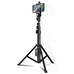 Selfie Stick & Tripod Fugetek, Integrated, Portable All-in-One Professional, Heavy Duty Aluminum, Bluetooth Remote Compatible with Apple & Android Devices, Non Skid Tripod Feet, Extends to 51'', Black