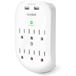 6-Outlet Surge Protector, Wall Outlet Extender Multi Plug Outlet Wall Adapter with 2 USB Charging Ports 2.4 A, 490 Joules, ETL Listed for Home, School, Office, White