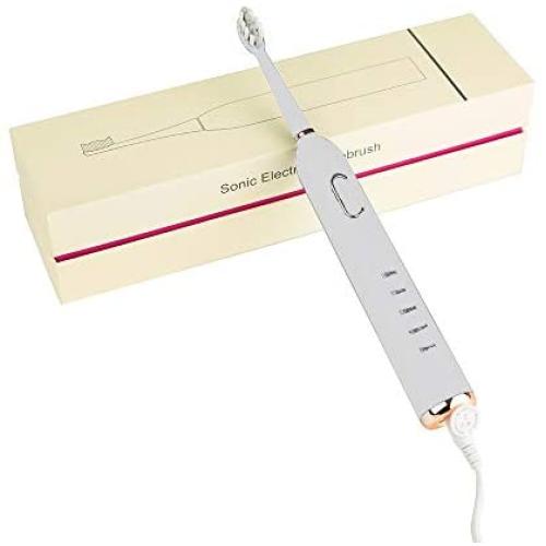 SIMNOIR Ultrasonic Toothbrush, Portable Electric Toothbrush with 5 Mode, USB Charging and Smart Timer, Whitening Mode with 360° Waterproof (White)