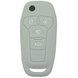 SEGADEN Silicone Cover Protector Case Holder Skin Jacket Compatible with FORD Fusion 4 Button Flip Remote Key Fob CV2711 Gray
