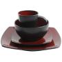 Gibson Soho Lounge 16-Piece Square Reactive Glaze Dinnerware Set, Red