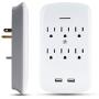 Luxtronic Surge Protector - Wall Tap - 6 Outlets with 2 USB - Charging Station - 300 Joules