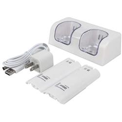 Kulannder Wii Remote Battery Charger(Free USB Wall Charger+Lengthened Cord) Dual Charging Station Dock with Two Rechargeable Capacity Increased Batteries for Wii/Wii U Game Remote Controller (White)