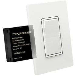 TOPGREENER Wi-Fi Single Relay Module, 120-240VAC, 10A, UL Listed, TGWFRSM1, Black Hidden Smart Switch