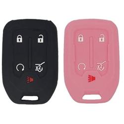 LemSa 2Pcs Keyless Entry Remote Car Smart Key Fob Outer Shell Cover Soft Rubber Protective Case for GMC Acadia Terrain Yukon Chevrolet Suburban Tahoe HYQ1AA 13584502 1551A-AA, Black Pink