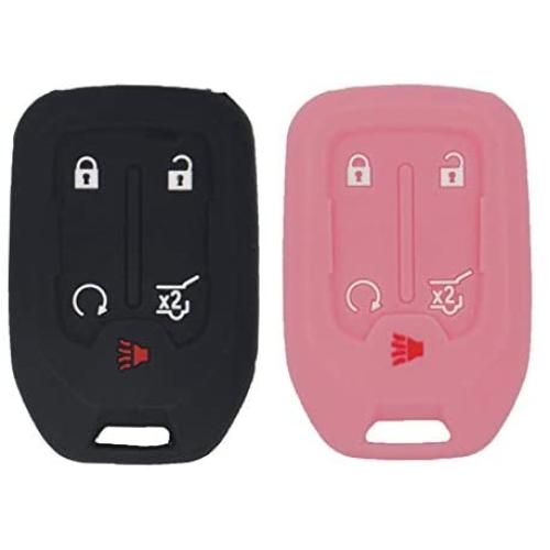 LemSa 2Pcs Keyless Entry Remote Car Smart Key Fob Outer Shell Cover Soft Rubber Protective Case for GMC Acadia Terrain Yukon Chevrolet Suburban Tahoe HYQ1AA 13584502 1551A-AA, Black Pink