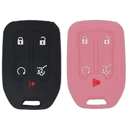 LemSa 2Pcs Keyless Entry Remote Car Smart Key Fob Outer Shell Cover Soft Rubber Protective Case for GMC Acadia Terrain Yukon Chevrolet Suburban Tahoe HYQ1AA 13584502 1551A-AA, Black Pink LemSa 2Pcs Keyless Entry Remote Car Smart Key Fob Outer Shell Cover Soft Rubber Protective Case for GMC Acadia Terrain Yukon Chevrolet Suburban Tahoe HYQ1AA 13584502 1551A-AA, Black Pink