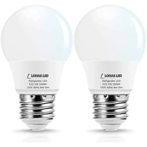 LOHAS Refrigerator Light Bulb, 40W Equivalent LED A15 Bulb, 5W LED 120V Fridge Lights, E26 Medium Base Ceiling Fan Light, 420lm Not-Dim Waterproof for Freezer Home Bathroom Kitchen Lighting, 2 Pack