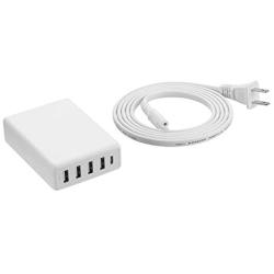 Amazon Basics 5-Port Wall Charger (60W) with 4 USB-A Ports and 1 USB-C Port with 30W Power Delivery - White