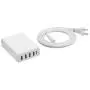 Amazon Basics 5-Port Wall Charger (60W) with 4 USB-A Ports and 1 USB-C Port with 30W Power Delivery - White