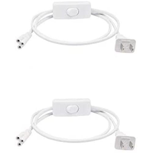 Cresea Products 10ft UL T5 T8 Led Tube Power Extension Cords for Integrated Tube Light with 2 Prong US Plug and On/Off Switch (2 Pack)