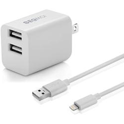2in1 [ Apple MFi Certified ] 10Ft Lightning Cable/Cord + 5V/2.4A Dual Port USB Wall Plug Charger Block/Charging Cube/Brick/Box Power Adapter For iPhone XS Max XR X 8 Plus 7 6s 6 5s 5 iPad Air Pro Mini