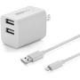 2in1 [ Apple MFi Certified ] 10Ft Lightning Cable/Cord + 5V/2.4A Dual Port USB Wall Plug Charger Block/Charging Cube/Brick/Box Power Adapter For iPhone XS Max XR X 8 Plus 7 6s 6 5s 5 iPad Air Pro Mini