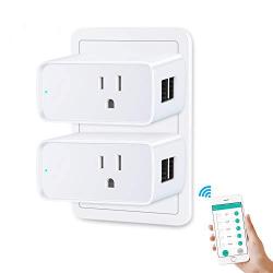 WiFi Smart Plug, RAOYI Smart Outlet Plug 2 Pack with 4 USB Charger Ports, Compatible with Alexa & Google Home, Remote Control Your Home Devices with Timer Function, FCC Certified, White
