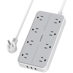 USB Power Strip Flat Plug, TESSAN Desktop Charging Station with 3 USB Ports, 5 Feet Long Extension Cord, Compact Size for Home Office and Travel Use