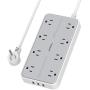 USB Power Strip Flat Plug, TESSAN Desktop Charging Station with 3 USB Ports, 5 Feet Long Extension Cord, Compact Size for Home Office and Travel Use