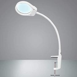 Psiven Dimmable Magnifying Glass Desk Lamp - Lighted Magnifier with Stand & Clamp, Magnifying Glass with Light for Close Work, Reading, Workbench, Crafts, Hobbies, Task, Sewing, Soldering - White