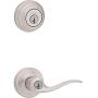 Kwikset Tustin Keyed Entry Lever and Single Cylinder Deadbolt Combo Pack with Microban Antimicrobial Protection featuring SmartKey Security in Satin Nickel