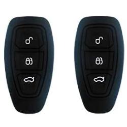 BAR Autotech Remote Key Silicone Rubber Keyless Entry Shell Case Fob Key Skin Cover fit Ford Focus 3 Escape Fiesta ST Titanium Mondeo Ecosport Kuga MK3 3 Buttons (1 Pair) (Black)