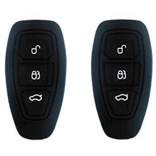 BAR Autotech Remote Key Silicone Rubber Keyless Entry Shell Case Fob Key Skin Cover fit Ford Focus 3 Escape Fiesta ST Titanium Mondeo Ecosport Kuga MK3 3 Buttons (1 Pair) (Black)