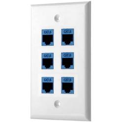 Sancable - Ethernet Wall Plate, 6 Port Cat6 Keystone Female to Female - White