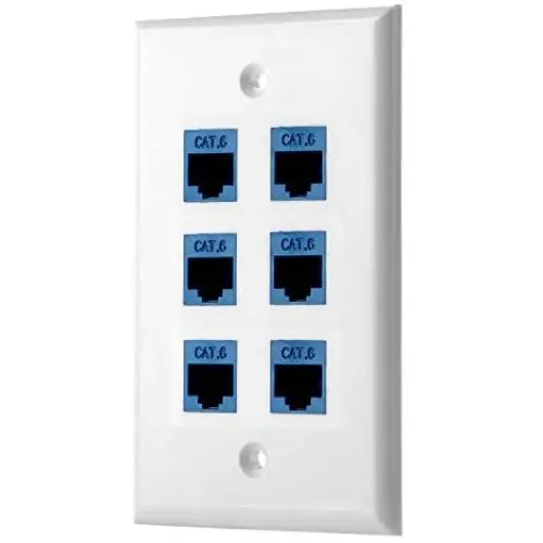 Sancable - Ethernet Wall Plate, 6 Port Cat6 Keystone Female to Female - White