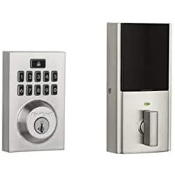 Kwikset 99140-019 SmartCode 914 Modern Contemporary Smart Lock Keypad Electronic Deadbolt With SmartKey Security and Z-Wave Plus, Satin Nickel