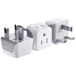 UK, Hong Kong, Ireland Travel Adapter Plug by Ceptics - Usa Input - Type G - Safe Grounded Perfect for Cell Phones, Laptops, Camera (3 Pack) - Dual Inputs - Ultra Compact - Light Weight (CT-7)