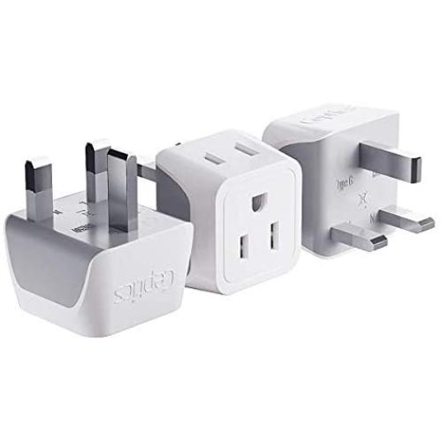 UK, Hong Kong, Ireland Travel Adapter Plug by Ceptics - Usa Input - Type G - Safe Grounded Perfect for Cell Phones, Laptops, Camera (3 Pack) - Dual Inputs - Ultra Compact - Light Weight (CT-7)