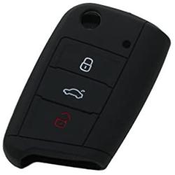 SEGADEN Silicone Cover Protector Case Skin Jacket Compatible with VOLKSWAGEN 3 Button Flip Remote Key Fob CV9803 Black
