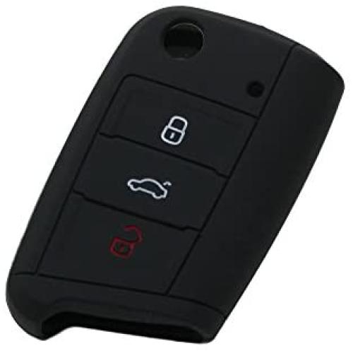 SEGADEN Silicone Cover Protector Case Skin Jacket Compatible with VOLKSWAGEN 3 Button Flip Remote Key Fob CV9803 Black