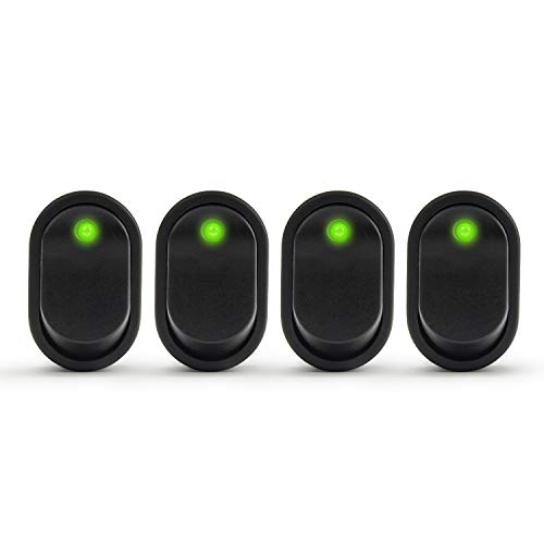 APIELE Rocker Toggle Switch Boat Waterproof DC 12V 30A ON-Off with Dot Light SPST 3 Pins 2 Position 4Pcs ASW-20D (Green)