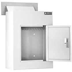 AdirOffice Through The Wall Drop Box Safe - Durable Thick Steel w/ Adjustable Chute - Mail Vault for Home Office Hotel Apartment (White)