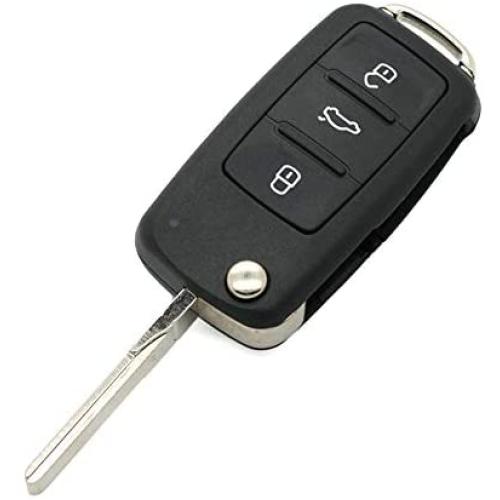 SEGADEN Replacement Key Shell Compatible with VOLKSWAGEN VW PASSAT SEAT SKODA 3 Button Keyless Entry Remote Flip Key Case Fob SS826B