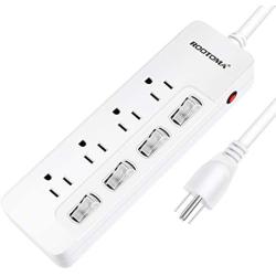 ROOTOMA Power Strip Surge Protector with Individual Switches,6ft Extension Cord with Switch on/Off,ETL Certified,125V/15A Mountable for Aquarium Home Office Garage