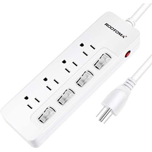 ROOTOMA Power Strip Surge Protector with Individual Switches,6ft Extension Cord with Switch on/Off,ETL Certified,125V/15A Mountable for Aquarium Home Office Garage