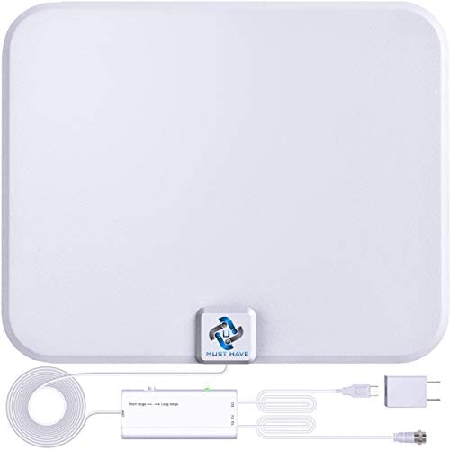 U MUST HAVE Amplified HD Digital TV Antenna Long 200+ Miles Range - Support 4K 1080p Fire tv Stick and All TVs - Indoor Smart Switch Amplifier Signal Booster - 18ft Coax HDTV Cable/AC Adapter (white)