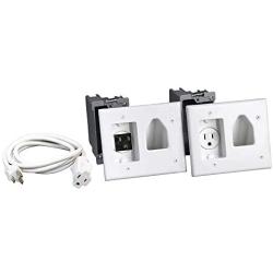 DataComm Electronics, Inc. 45-0023-WH Recessed Pro-Power Kit with Straight Blade Inlet - White, 2 gang with Power Kit