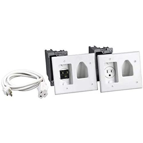 DataComm Electronics, Inc. 45-0023-WH Recessed Pro-Power Kit with Straight Blade Inlet - White, 2 gang with Power Kit