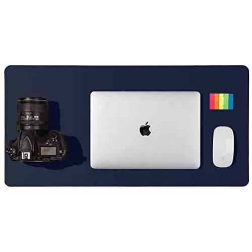 Leather Desk Pad Protector,Mouse Pad,Office Desk Mat,Non-Slip PU Leather Desk Blotter,Laptop Desk Pad,Waterproof Desk Writing Pad for Office and Home (Dark Blue,23.6'' x 13.7'')