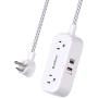 Small Flat Power Strip - Addtam 2 Outlet Portable Plug Strip with 2 USB Ports(1 USB-A Quick Charge, 1 USB-C PD 18W), 5 ft Extension Cord for Travel, Cruise, Desk, and Home Office