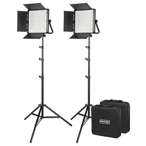 Fovitec Portable 2-Light 600 LED Bi-Color Panel Kit with Cases & Stands, 3200K-5600K, 95+ CRI, for Portraits, Product Photos, Vlogging, Video Conferencing, Green Screen Chroma Key, & Live Streaming