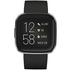 Fitbit Versa 2 Health and Fitness Smartwatch with Heart Rate, Music, Alexa Built-In, Sleep and Swim Tracking, Black/Carbon, One Size (S and L Bands Included)
