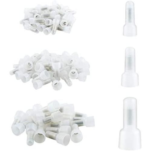 Onite 100PCS Transparent Protective Closed End Crimp Cap Terminal Connectors,Nylon Power Cable Wire Connector Kit(22-16AWG,16-14AWG,12-10AWG)