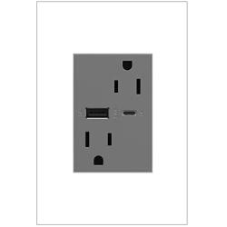 adorne Dual-USB, 15A, Ultra-Fast Charge, 6 Amp, Type A/C, USB, Hybrid Outlet, Magnesium, ARTRUSB156ACM4