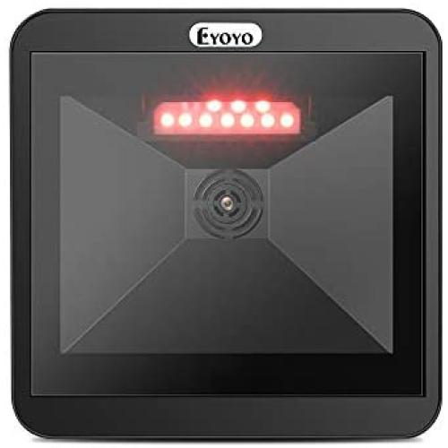Eyoyo Hands-Free 2D QR Barcode Scanner, Omnidirectional Desktop Automatic 1D Barcode Reader Big Scan Window to Read PDF417 on ID Card, Drivers License, Passport for Supermarket Library Retail Store
