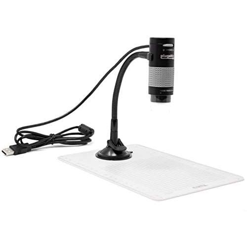 Plugable USB 2.0 Digital Microscope with Flexible Arm Observation Stand Compatible with Windows, Mac, Linux (2MP, 250x Magnification)
