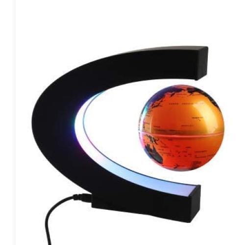Magnetic Levitating Globe with LED Light, 3 C Shape Base Floating Globes, Rotating World Map, Cool Tech Gift for Men Father Boys, Birthday Gifts for Kids, Desk Gadget Decor in Office Home (Gold 2)