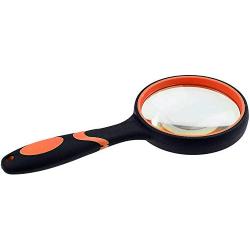 Kare & Kind 8X Handheld Reading Magnifier - 75MM Large Magnifying Lens - Non-Slip Soft Handle - Use for Science, Reading, Insect and Plant Observation - for Kids, Adults, Elderly (Orange)